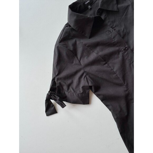 THEORY Black Stretch Cotton Poplin Tie Sleeve A-Line Midi Shirt Dress, Size M - Picture 7 of 16